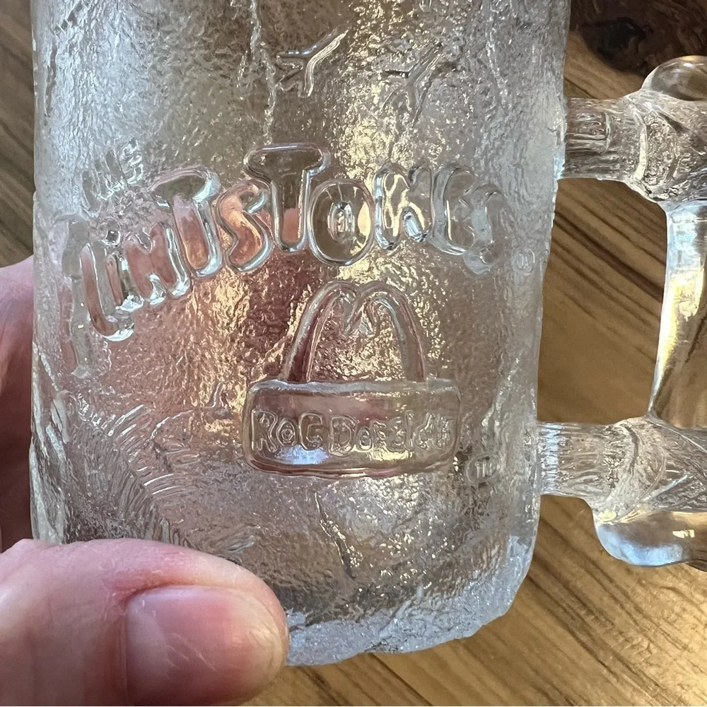 Flinstones McDonalds 1993 Vintage glass mug cup retro etched‎ glass bedrock USA